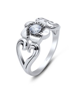 Flower Shaped With Heart Silver Ring NSR-3243